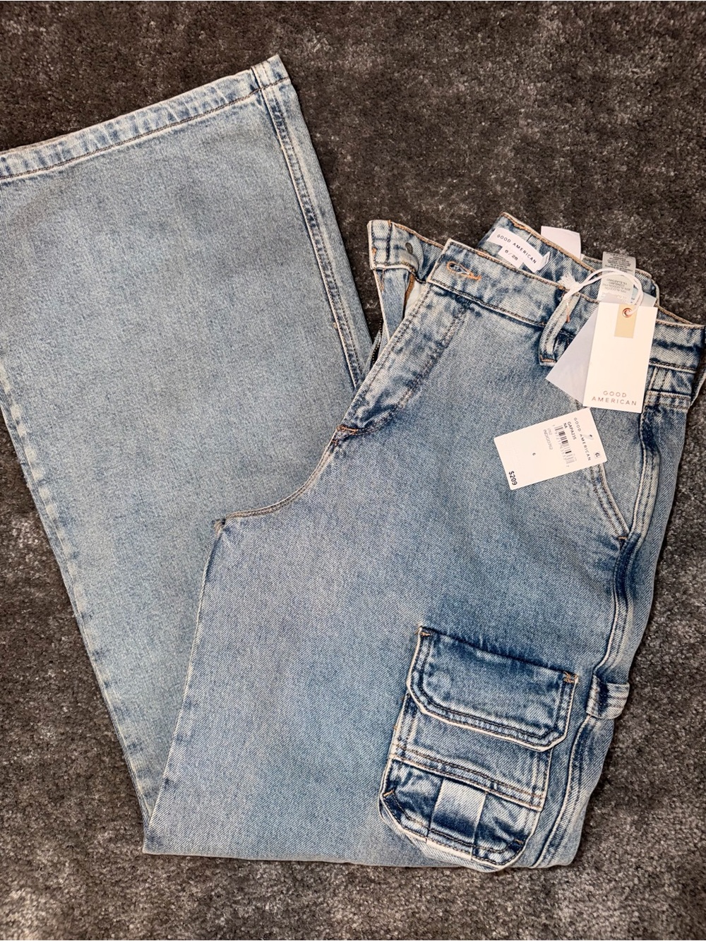RARE Good American Light Wash Cargo Jeans - Women's High-Rise Relaxed Fit